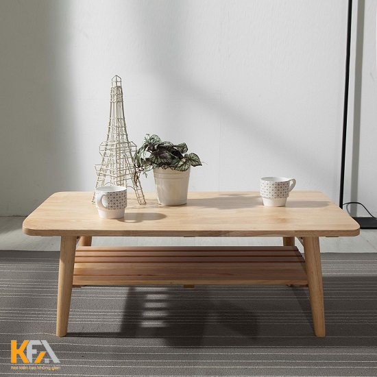 Mẫu bàn trà 2 tầng đẹp hiện đại bằng gỗ công nghiệp, chân gỗ cao