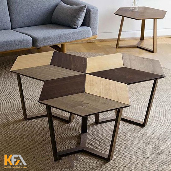 Mẫu bàn trà kết hợp nhiều khối lục giác bằng gỗ cao cấp