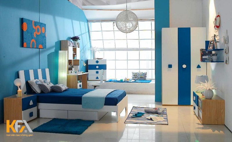 Phòng ngủ màu xanh dương mang lại cảm giác thư giãn cho chủ nhân
