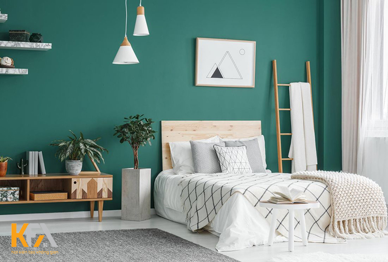 Phòng ngủ màu xanh ngọc mát mẻ cho mùa hè