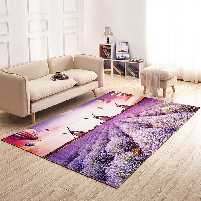 Mang cả cánh đồng hoa tím lịm tim vào trong phòng khách qua chiếc thảm