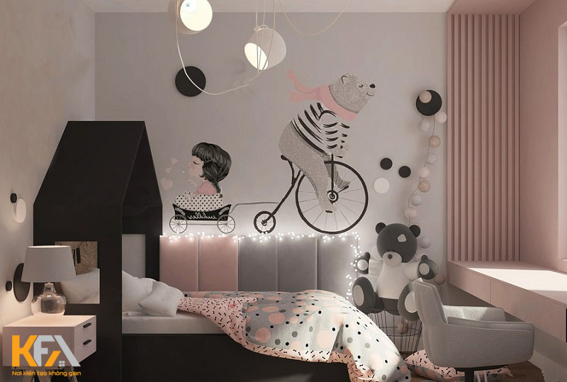 Vẽ tranh tường phòng ngủ cho bé gái mẫu 2
