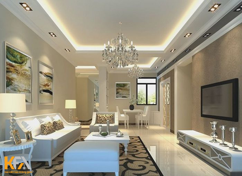 Trần thạch cao phòng khách cổ điển, tân cổ điển