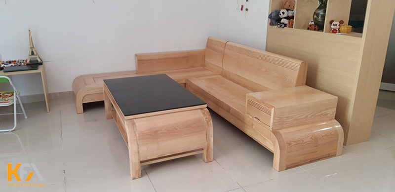Bộ sofa góc L gỗ sồi màu tự nhiên mẫu 13