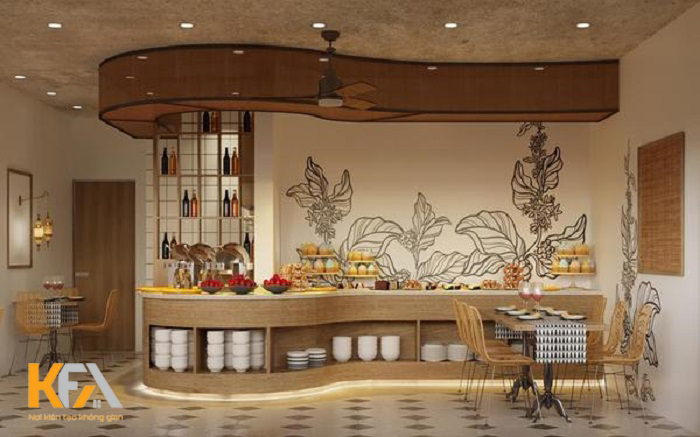 Phòng ăn khách sạn 2 sạo ấn tượng với thiết kế chất liệu gỗ thanh thoát