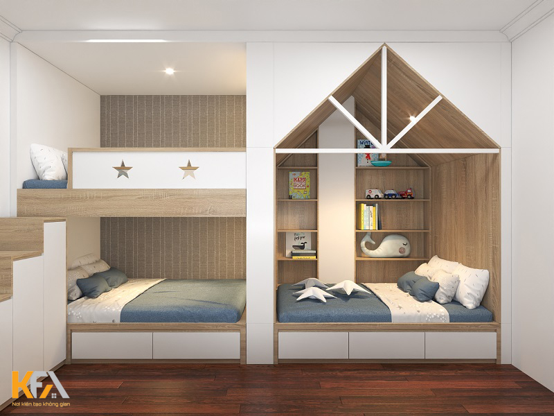 Phòng ngủ của bé trai chị Ngọc được thiết kế những món đồ nội thất thông minh