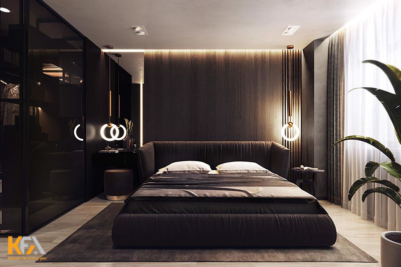 Phòng ngủ master 20m2 thiết kế thanh lịch, trẻ trung với tone đen huyền bí
