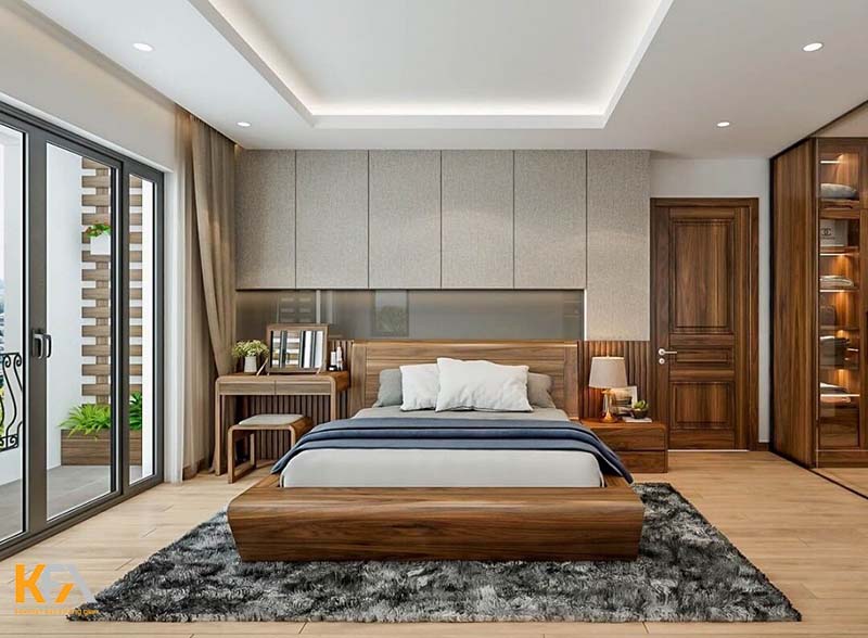 Phòng ngủ master 50m2 thiết kế theo phong cách hiện đại, trẻ trung nhưng vẫn ấm áp, gần gũi