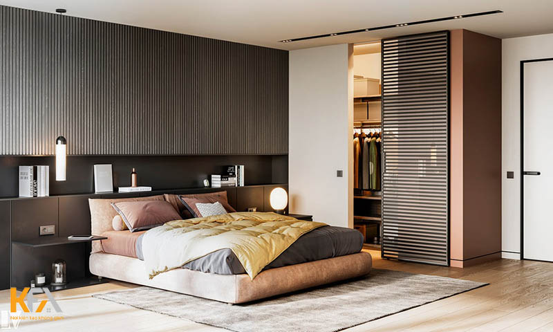 Phòng ngủ master hiện đại, độc đáo trong kết hợp hài hòa màu sắc và chất liệu