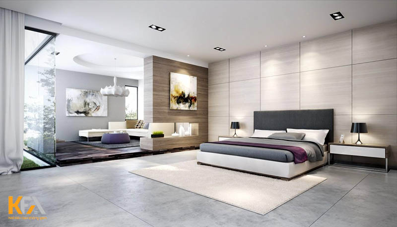 Phòng ngủ master 60m2 siêu rộng thiết kế theo phong cách hiện đại