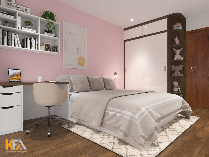 Phòng ngủ bé gái màu hồng phấn tươi sáng, dễ thương