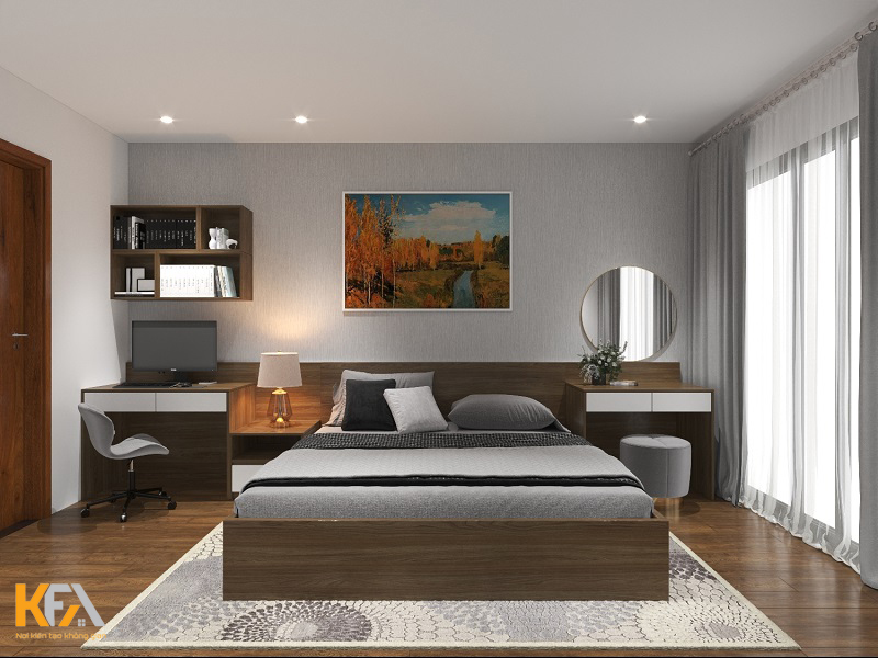 Thiết kế phòng ngủ master theo phong cách hiện đại với tone nâu xám ấm áp, thanh lịch