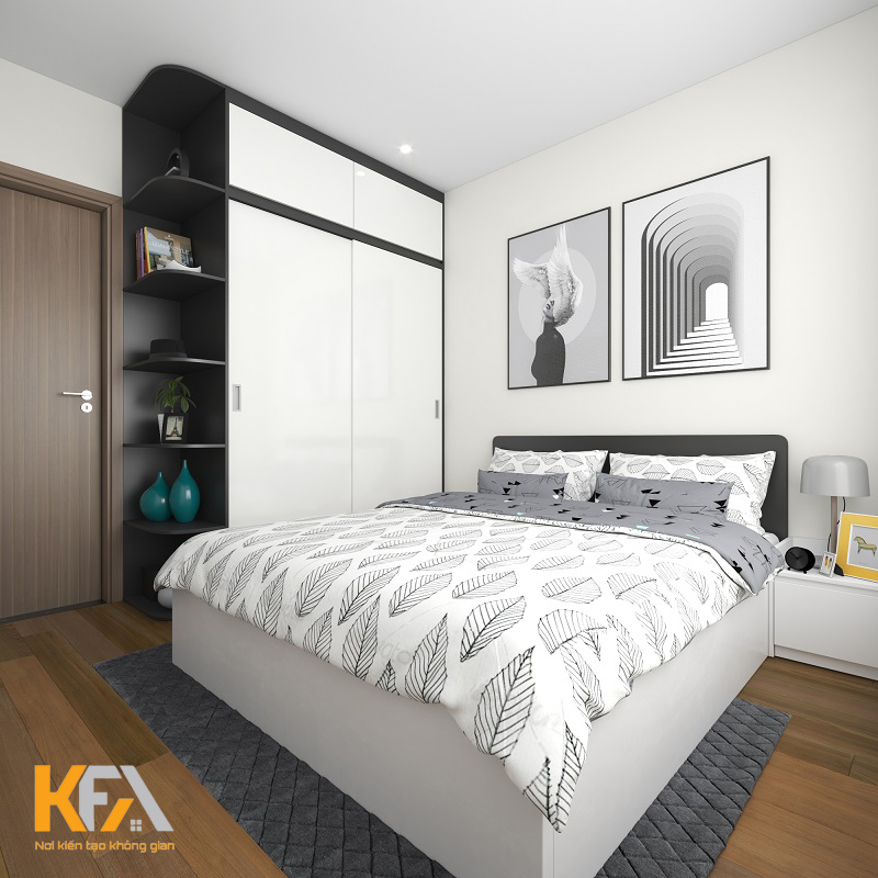 Không gian phòng ngủ cũng được thiết kế thanh lịch, hiện đại với gam màu trắng kết hợp tone màu trung tính