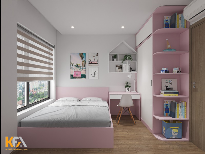 Thiết kế phòng ngủ bé gái màu hồng nhẹ nhàng