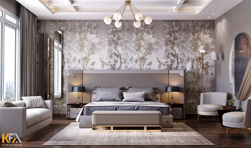 Thiết kế phòng ngủ tân cổ điển nhẹ nhàng nhờ giấy dán tường
