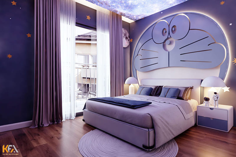 Phòng ngủ doremon màu tím hiện đại
