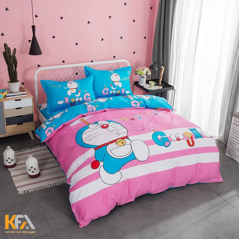 Thiết kế phòng ngủ doremon màu hồng cho bé gái