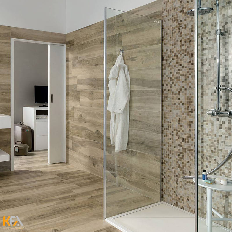 Gạch giả gỗ với nhiều ưu điểm vượt trội được ứng dụng trong thiết kế nội thất phòng tắm