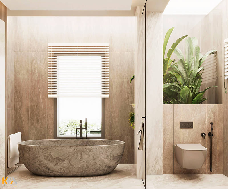 Phòng tắm biệt thự sang trọng kết hợp với cây xanh