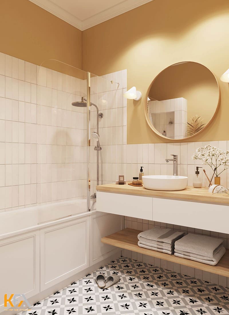 Phòng tắm 6m2 tone màu ấm cho chung cư