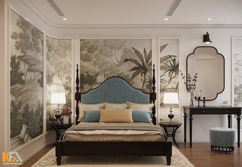 Bố trí bàn trang điểm và gương trong phòng ngủ phong cách Indochine