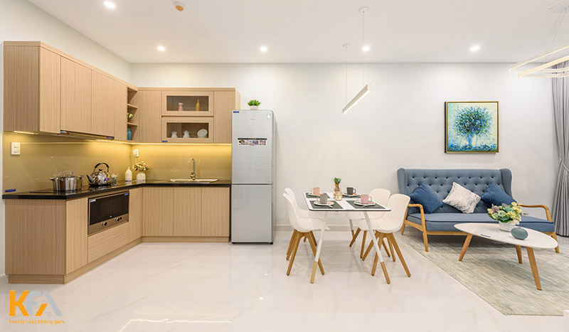 Thiết kế không gian mở cho phòng khách và phòng ăn cho căn chung cư mini 45m2