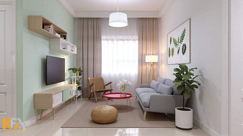 Thiết kế phòng khách tươi mới, tràn đầy năng lượng với màu xanh, cây xanh