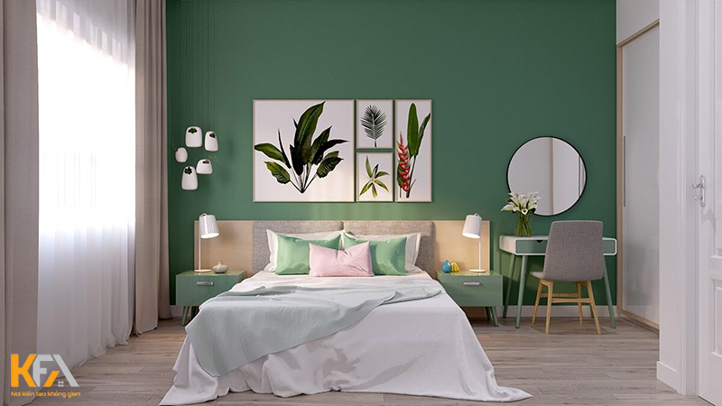 Thiết kế phòng ngủ tươi mới với tone xanh kết hợp với trắng