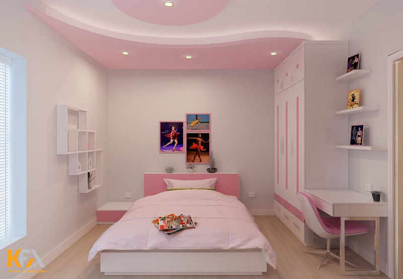 Thiết kế phòng đơn cách điệu, sử dụng nội thất đơn giản, thêm thắt màu hồng tinh tế