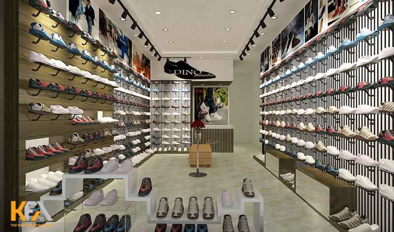 Shop giày hiện đại với kệ giày chạm nóc