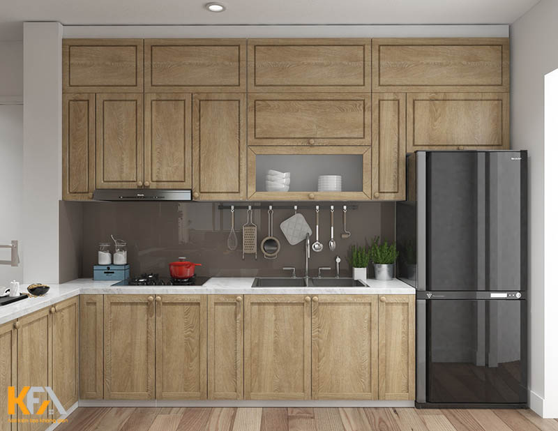 Thiết kế tủ gỗ cao cấp bao trọn phòng bếp, vừa vặn, đủ đầy