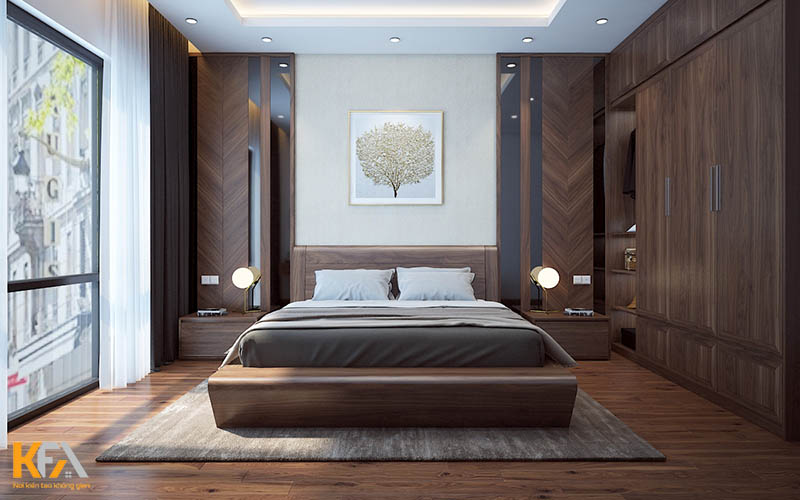 Phòng ngủ với nội thất gỗ hiện đại, sang trọng ấn tượng