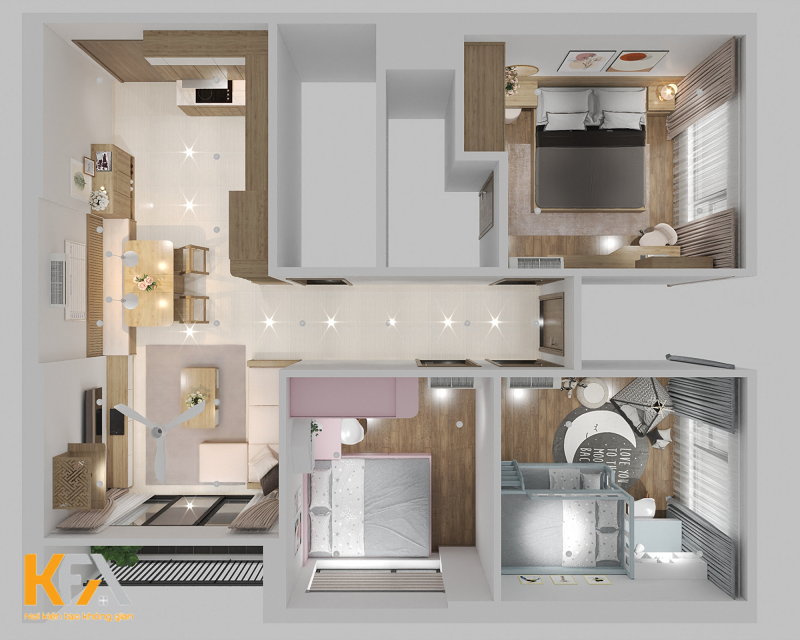 Thiết kế thi công nội thất chung cư 3 ngủ – 75m2 tại Vin Ocean Park