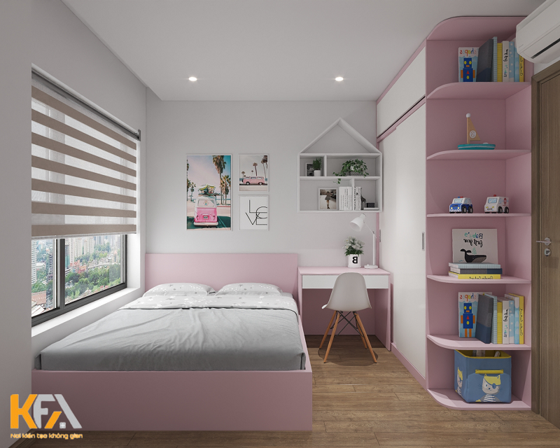 Thiết kế phòng ngủ cho bé gái với tone hồng pastel chủ đạo
