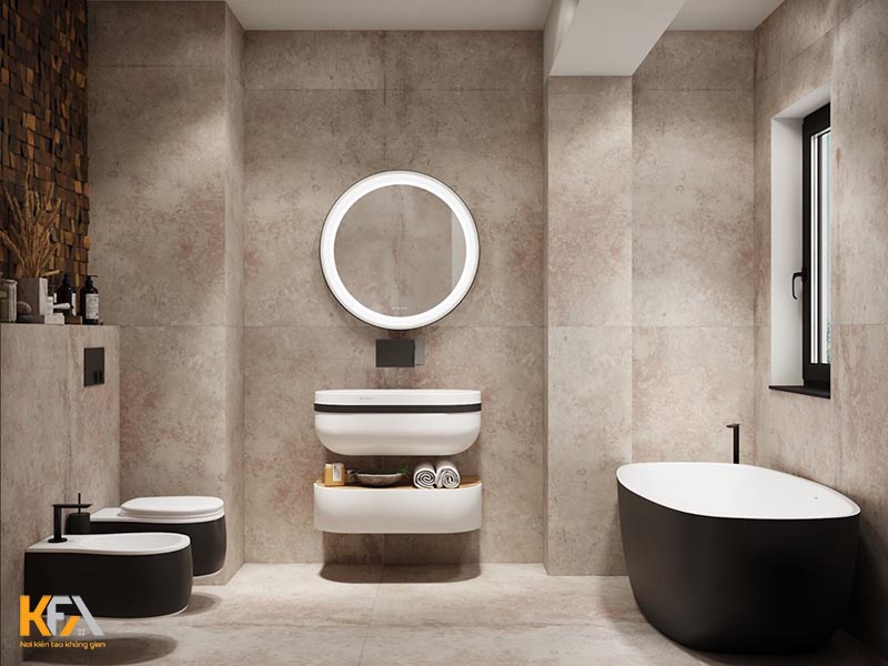 Thiết kế nội thất phòng tắm đơn giản có bồn tắm nhỏ gọn