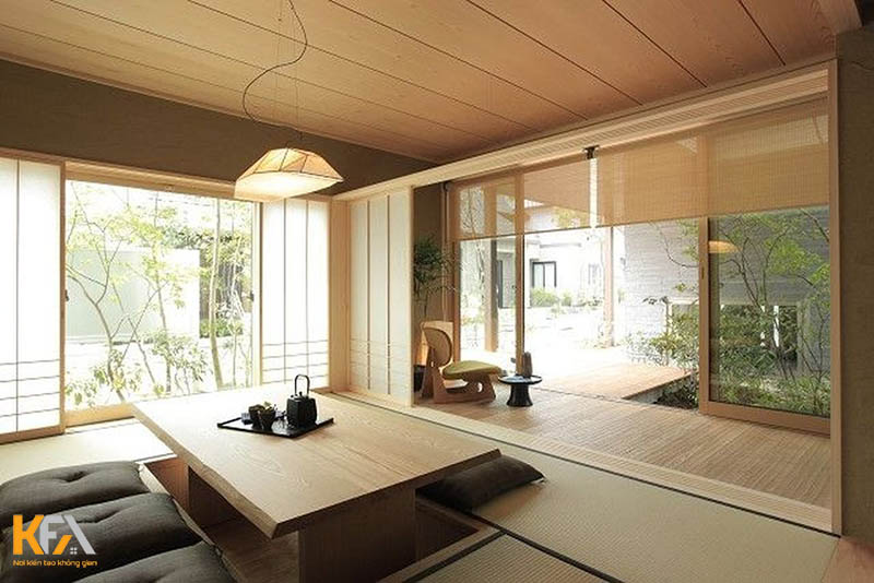 Thiết kế phòng khách kiểu Nhật đơn giản