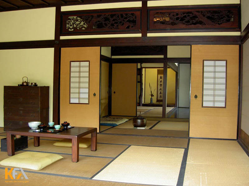 Chiếu tatami được trải dưới sàn nhà, vừa sạch sẽ vừa ấm áp