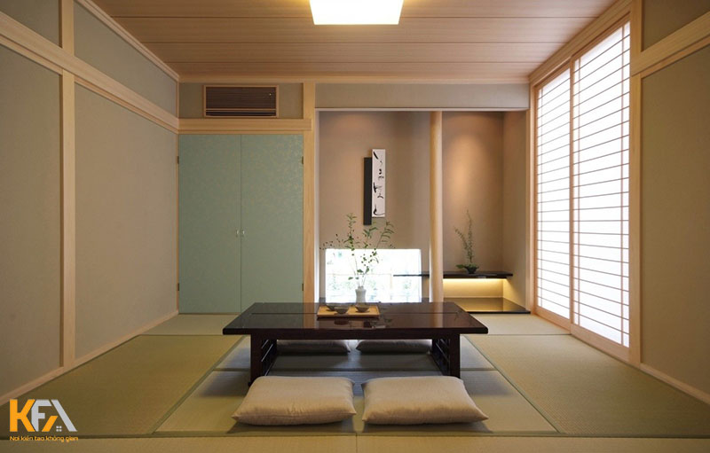 Chiếu tatami có màu sắc hòa hợp với màu nền của căn phòng khách