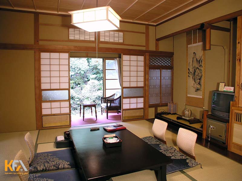 Thiết kế phòng khách kiểu Nhật ấm áp với màu nâu đặc trưng