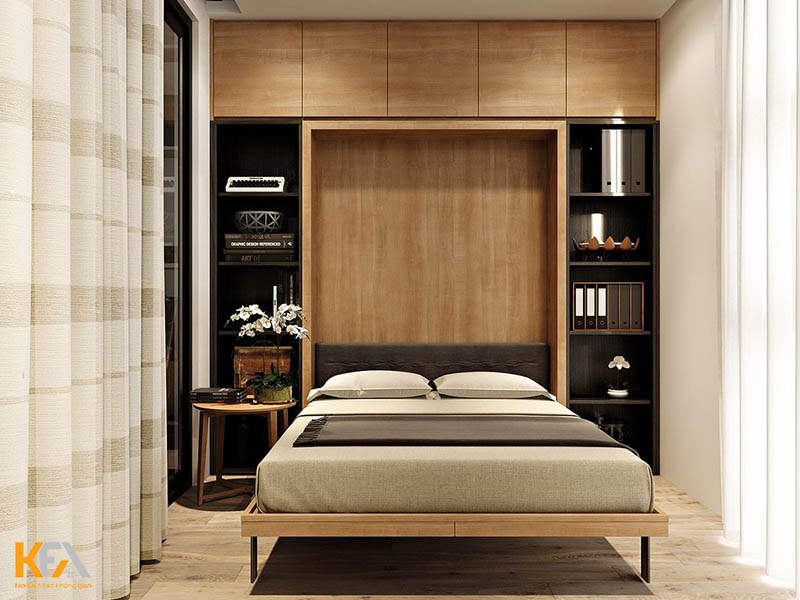 Phòng ngủ sử dụng nội thất gỗ tự nhiên cùng vải tạo cảm giác ấm áp, gần gũi