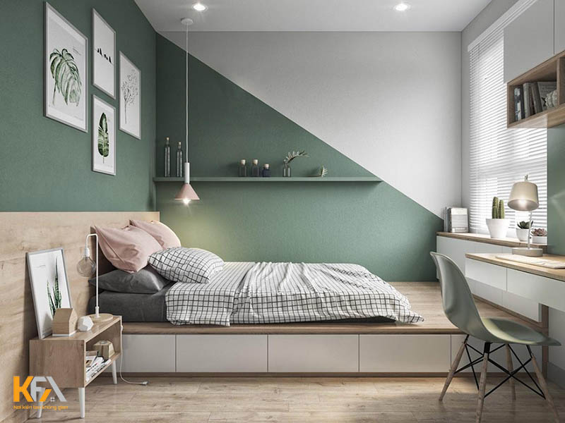 Thiết kế phòng ngủ nhỏ cho vợ chồng mới cưới với tone xanh trẻ trung
