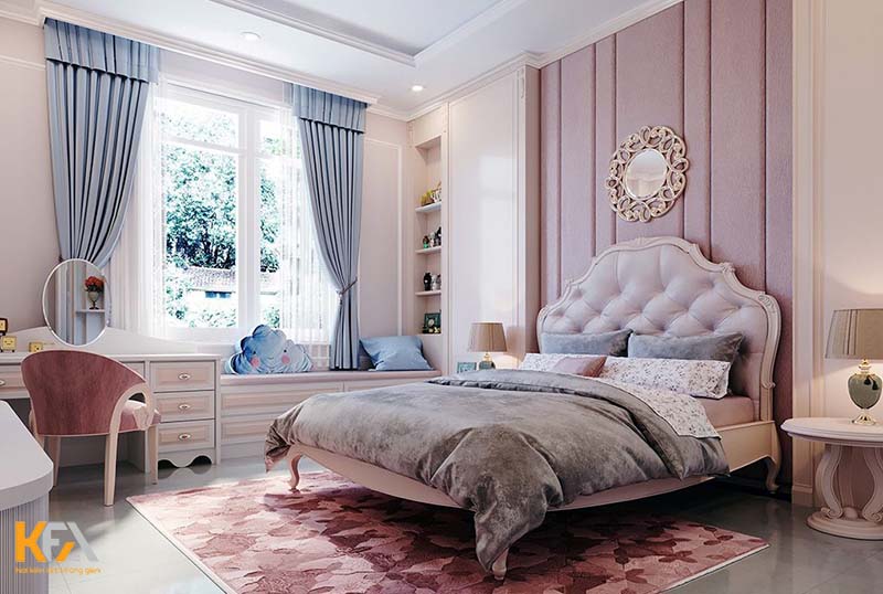 Phòng ngủ ngọt ngào, lãng mạn kết hợp màu hồng và tím nhạt đẹp mắt