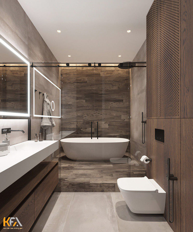 Phòng tắm ấm áp, hiện đại nhờ chất liệu gỗ