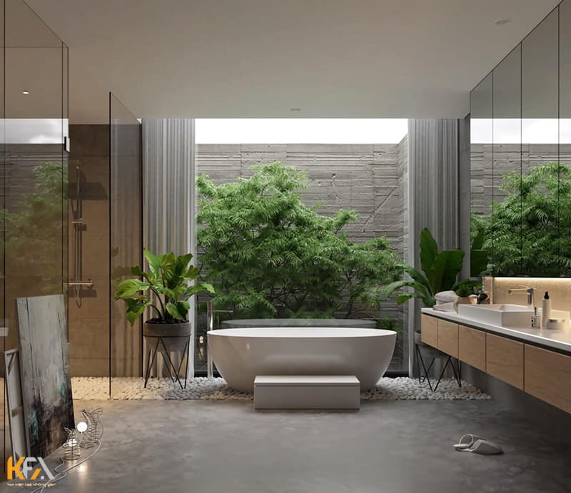 Phòng tắm thiết kế mở hòa hợp với thiên nhiên