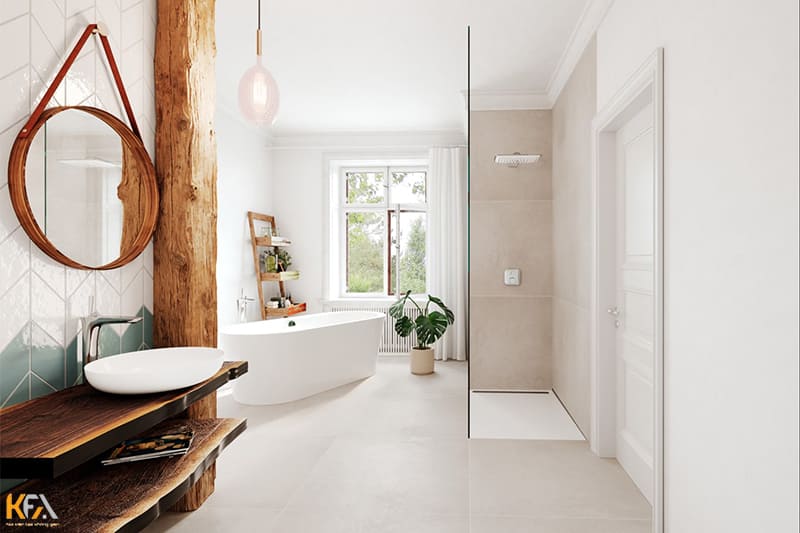Phòng tắm thiết kế đơn giản khiến không gian có cảm giác thông thoáng, rộng rãi