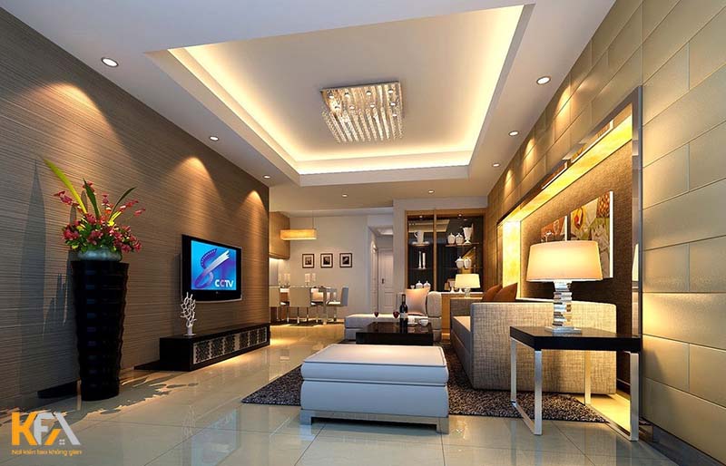 Thiết kế phòng khách đơn giản mà đẹp với hệ thống ánh sáng vàng sang trọng