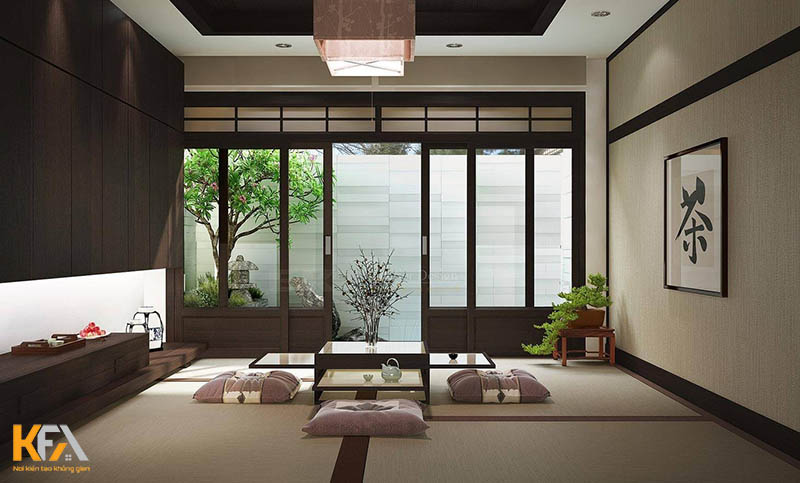 Thiết kế phòng khách theo phong cách Nhật Bản trong nhà phố