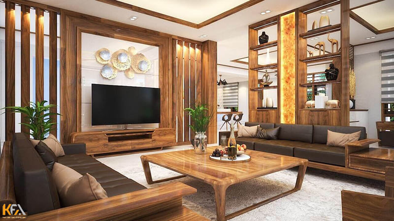 Phòng khách sang trọng nhờ nội thất từ gỗ tự nhiên