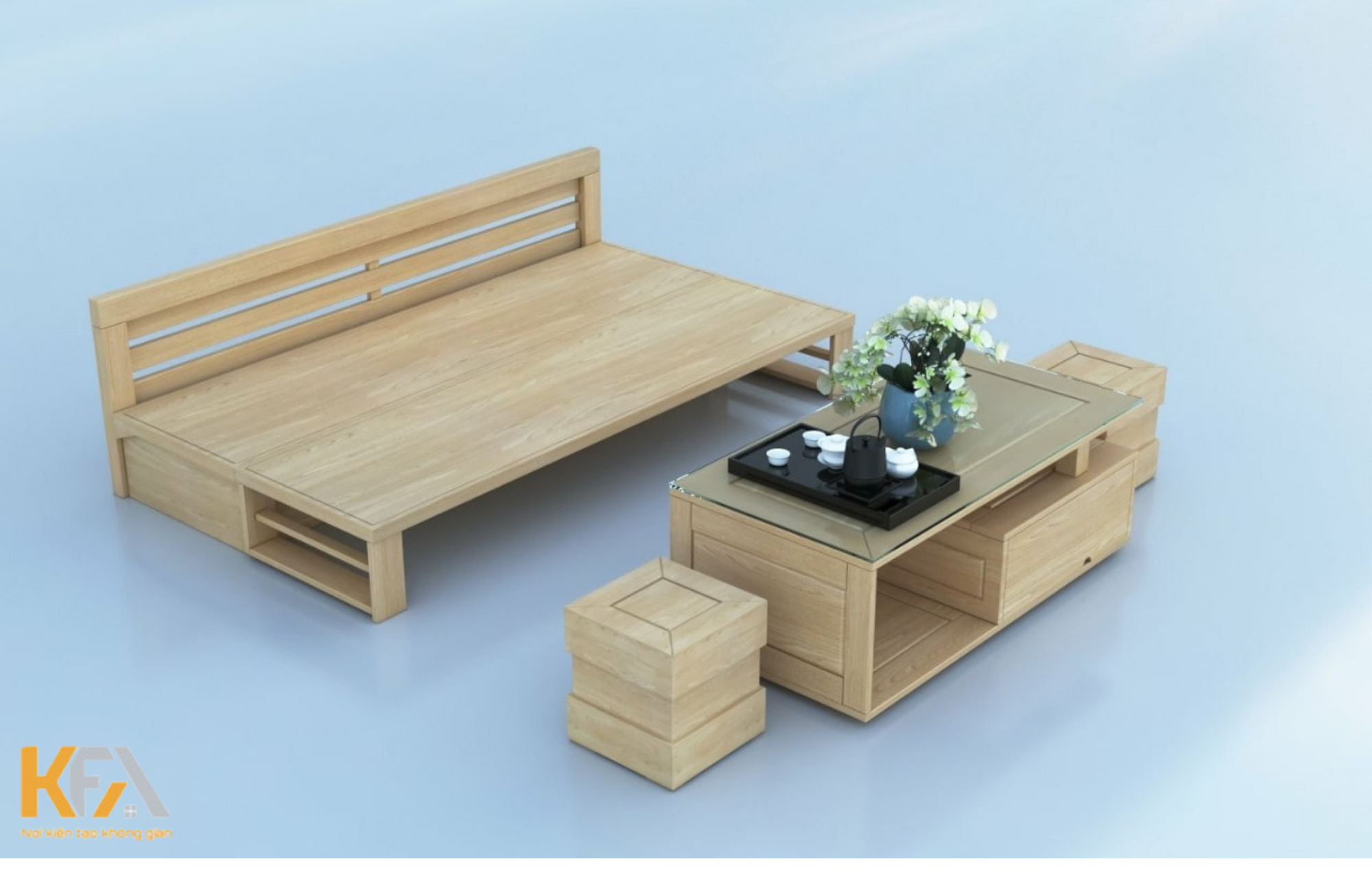 Rất nhiều gia đình yêu thích sofa giường bằng gỗ mộc mạc