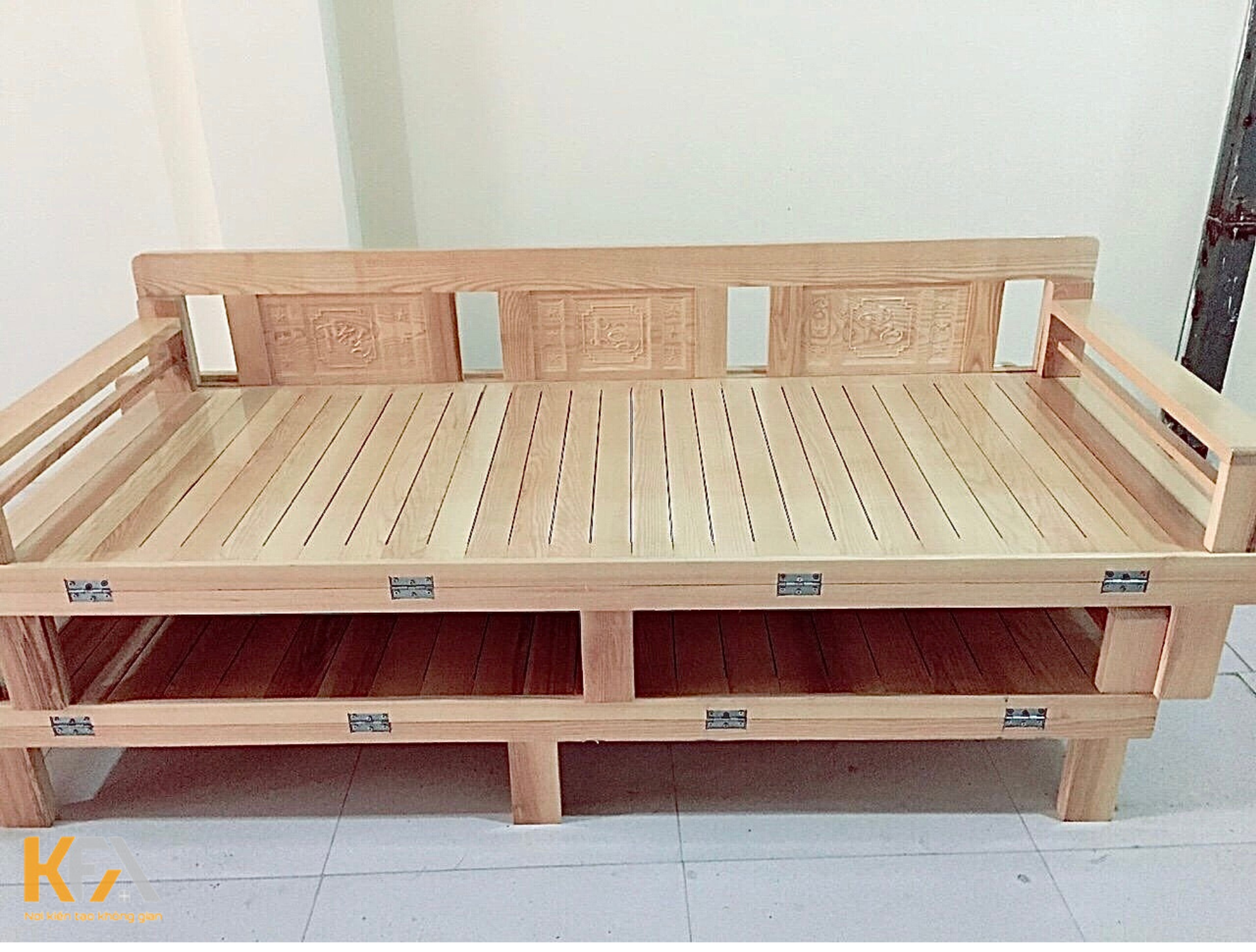 Mẫu giường gấp thành sofa bằng gỗ tiện lợi